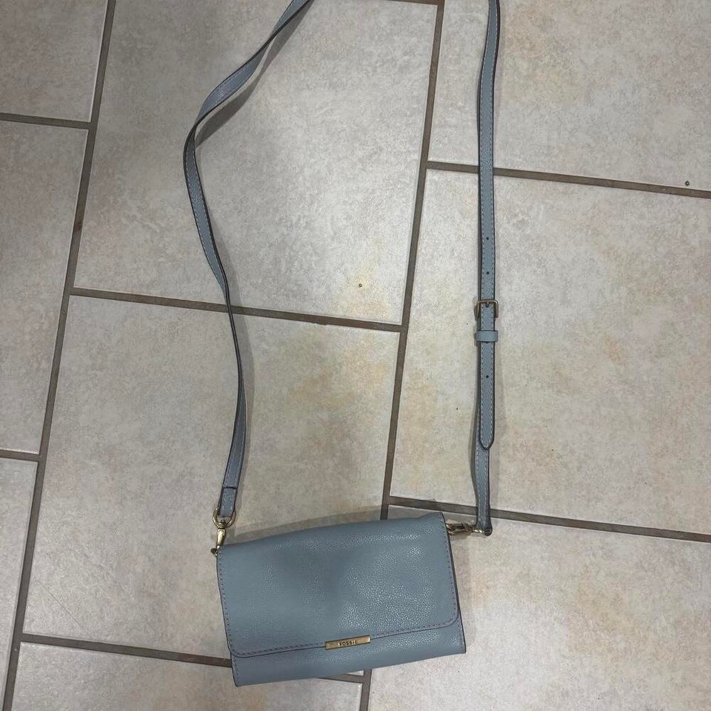 Fossil blue leather crossbody bag #leather #crossbodybag marks on the back of th